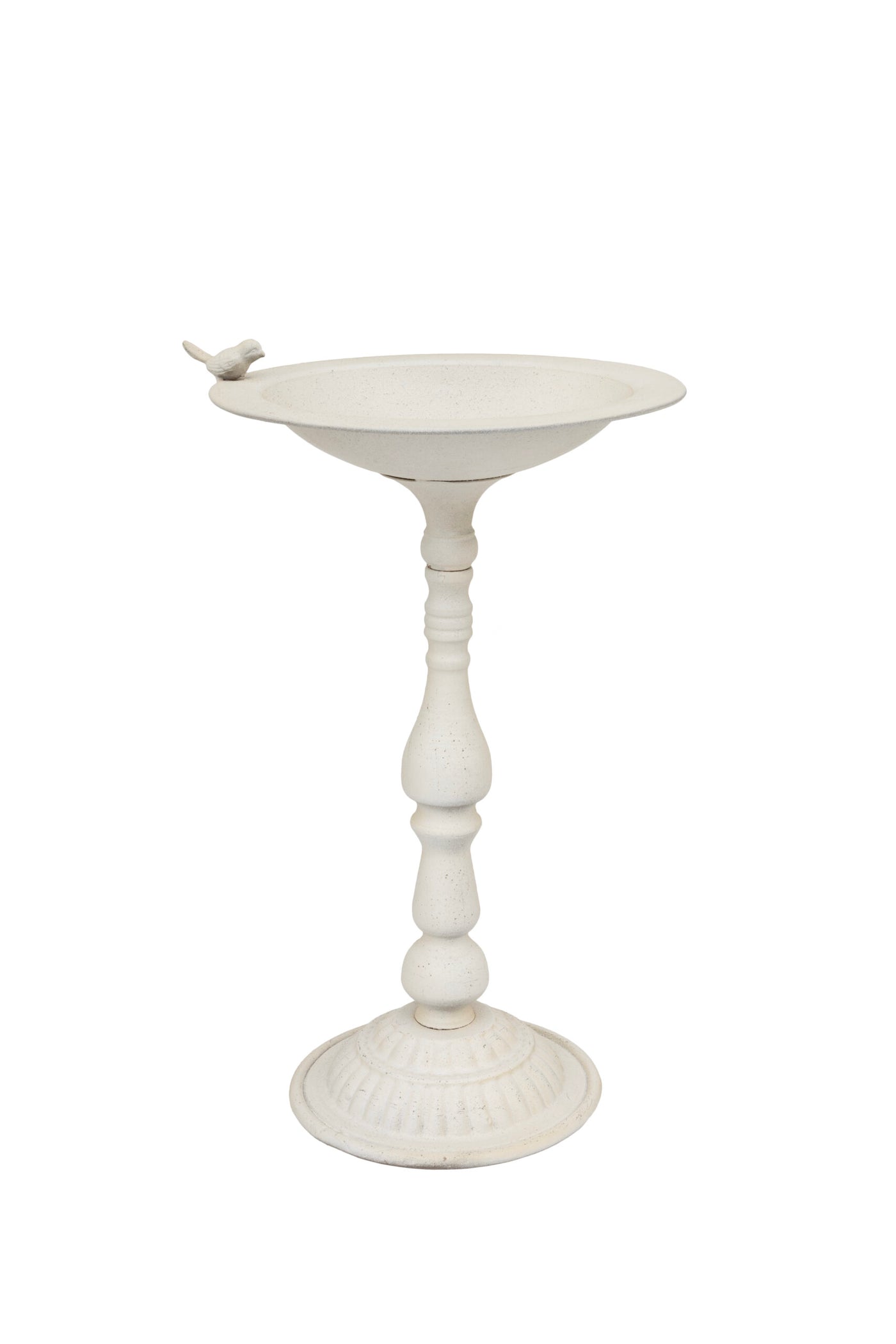 Cream Metal Bird Bath with Decorative Bird