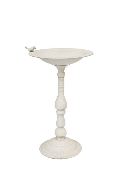 Cream Metal Bird Bath with Decorative Bird