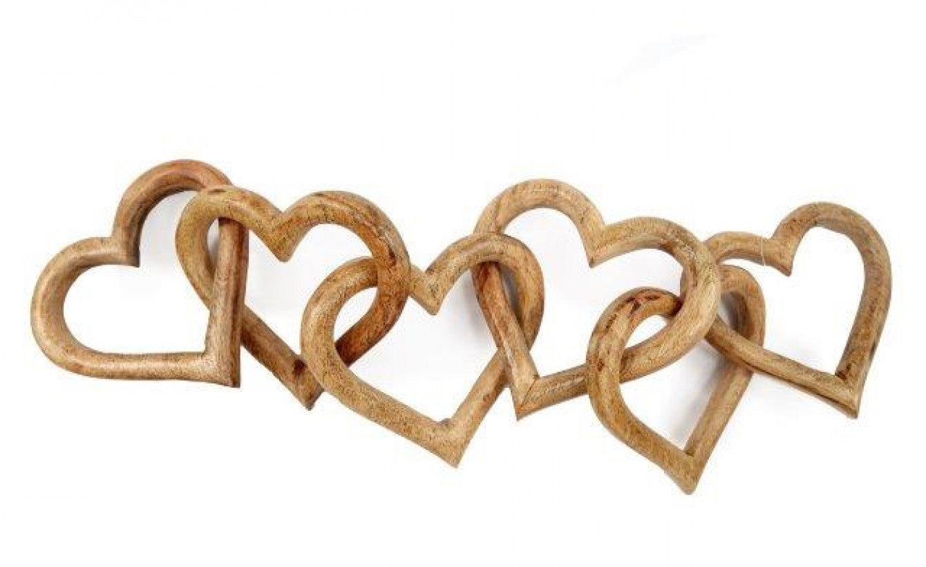 Rustic Wooden Intertwined Hearts - Natural Decorative Ornament