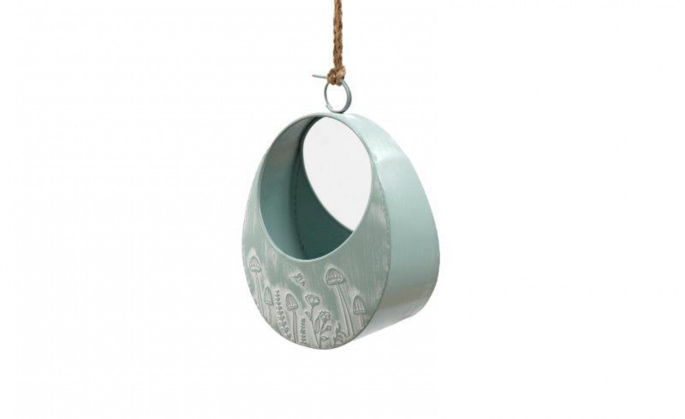 Hanging Metal Planter - Sage Green Oval Wall Planter