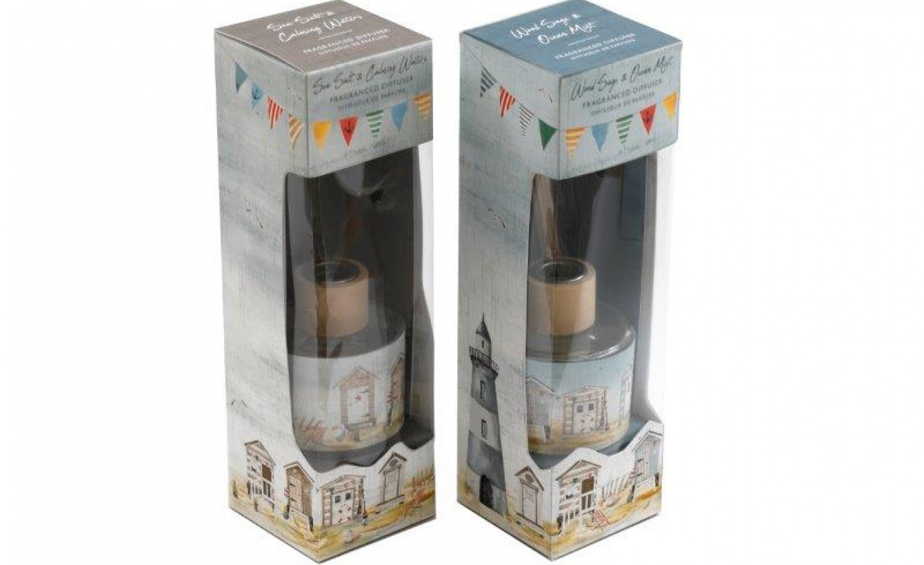 Coastal Reed Diffuser with Nautical Beach Hut Detail