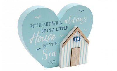 Nautical Heart Shaped Shelf Sitter with  Beach Hut Décor