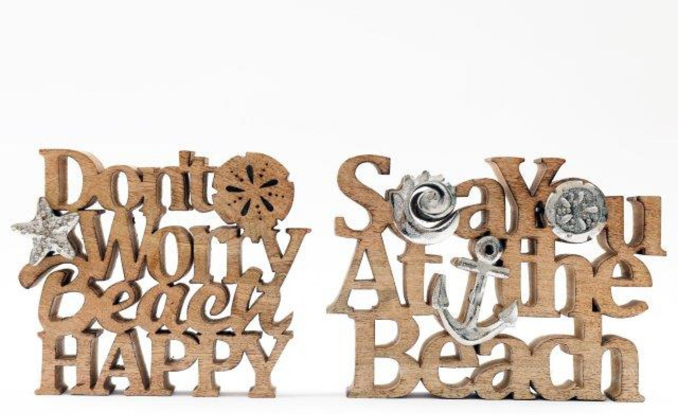 Wooden Beach Quote Sign – Nautical Wood & Metal Decor