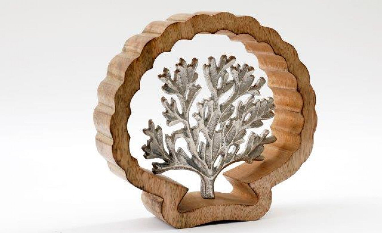 Wood & Metal Coral in Shell Ornament – Coastal Nautical Decor