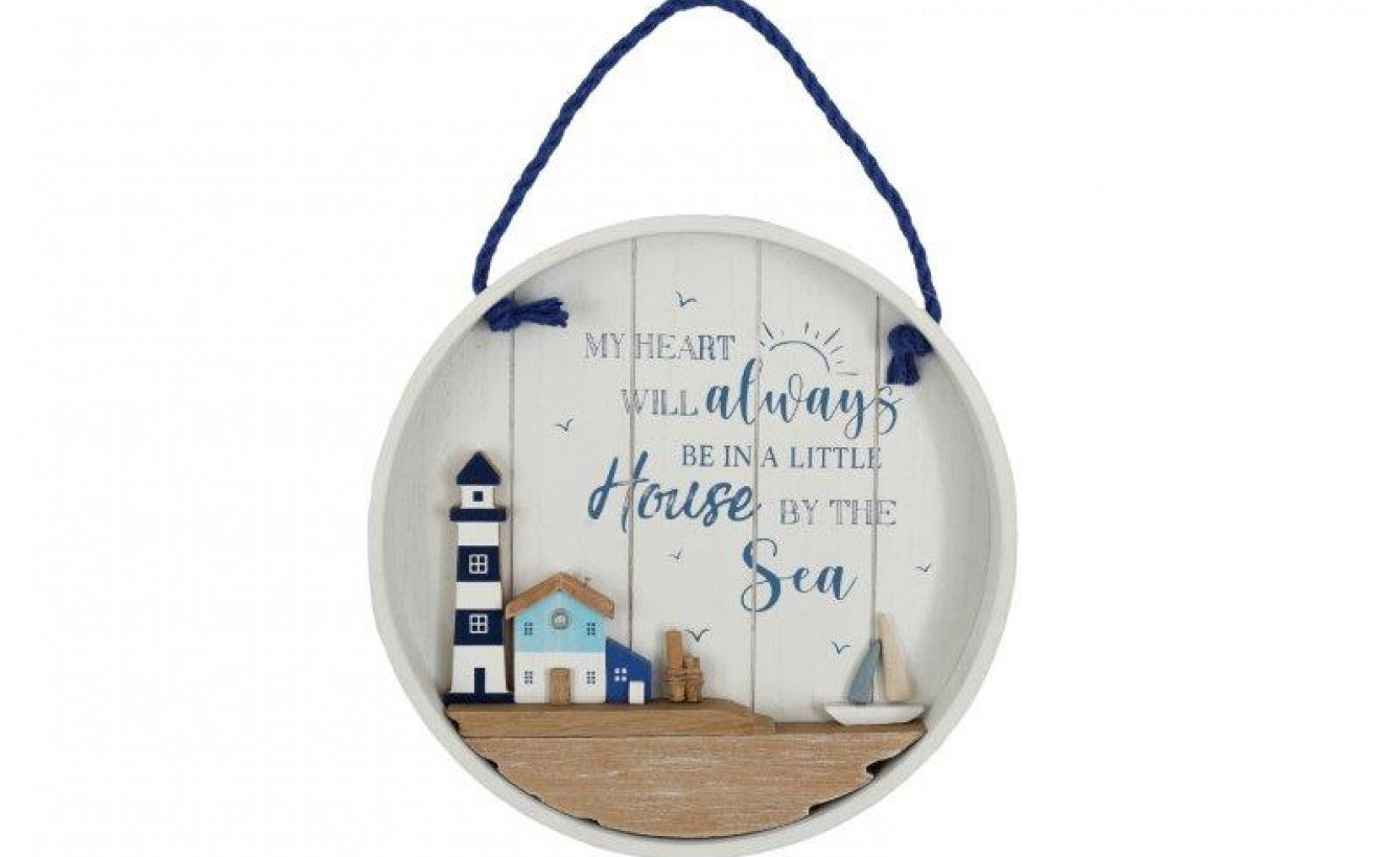 Nautical Wooden Wall Plaque - "My Heart Will Always Be in a Little House by the Sea"