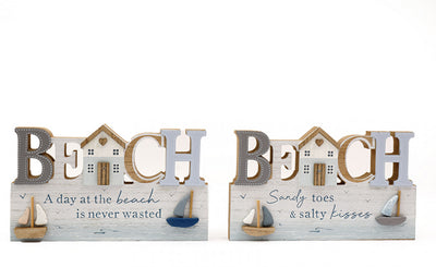 Wooden Nautical BEACH Sign with Sailing Boat - Sandy toes