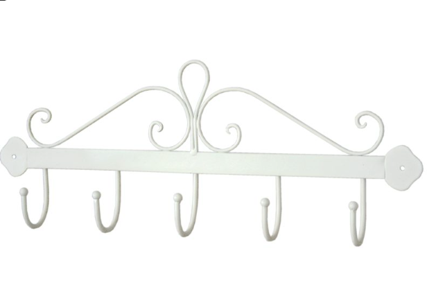 Cream Metal Scroll Wall Hook Rack – 5 Hooks French Chic Hallway & Bathroom Storage