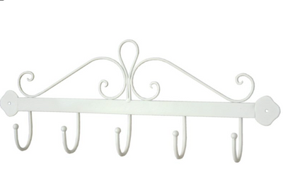 Cream Metal Scroll Wall Hook Rack – 5 Hooks French Chic Hallway & Bathroom Storage