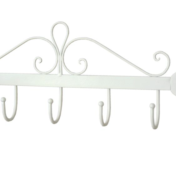 Cream Metal Scroll Wall Hook Rack – 5 Hooks French Chic Hallway & Bathroom Storage