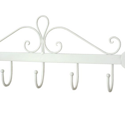 Cream Metal Scroll Wall Hook Rack – 5 Hooks French Chic Hallway & Bathroom Storage