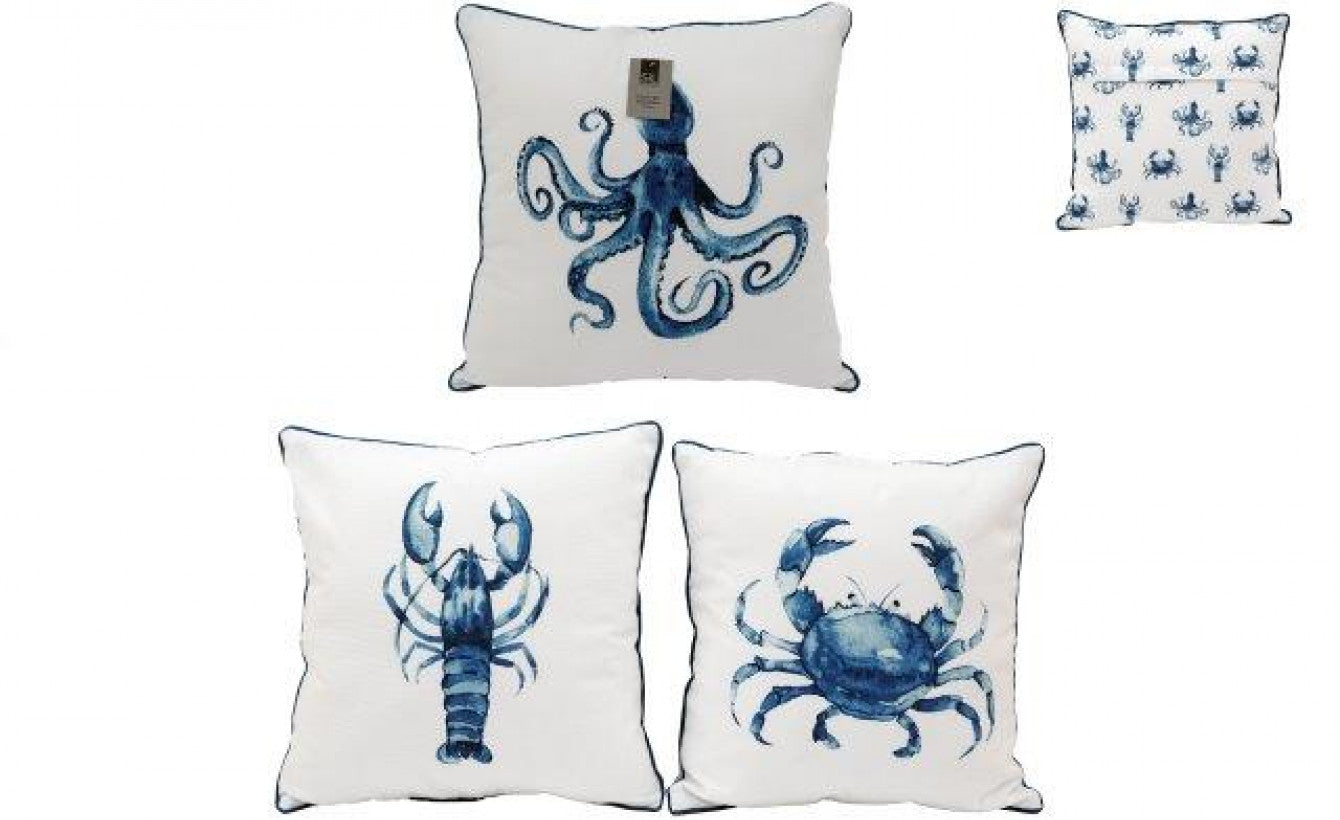 Nautical Coastal Cushion with Pad – Octopus, Lobster & Crab Designs
