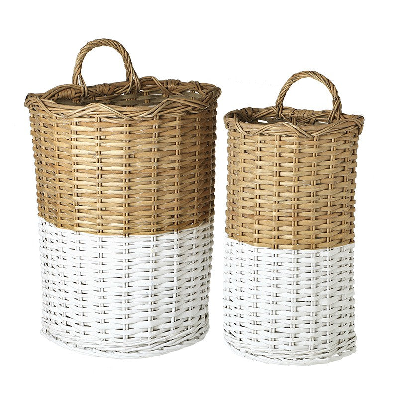 Woven Storage Basket with Handle – Natural & White