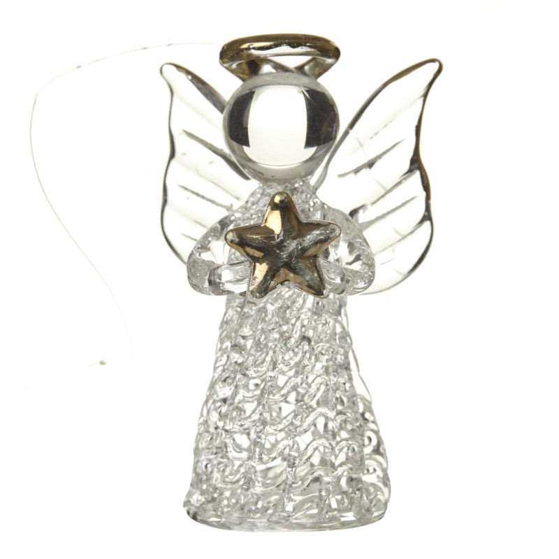 Hanging Glass Angel Ornament with Gold Star