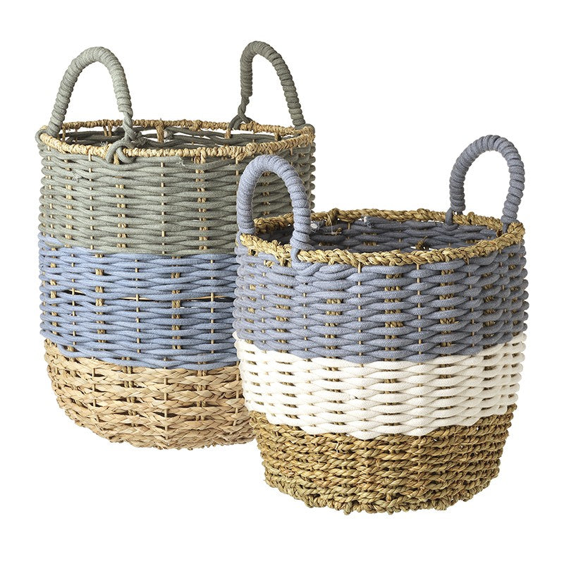 Woven Storage Basket – Blue, White & Natural