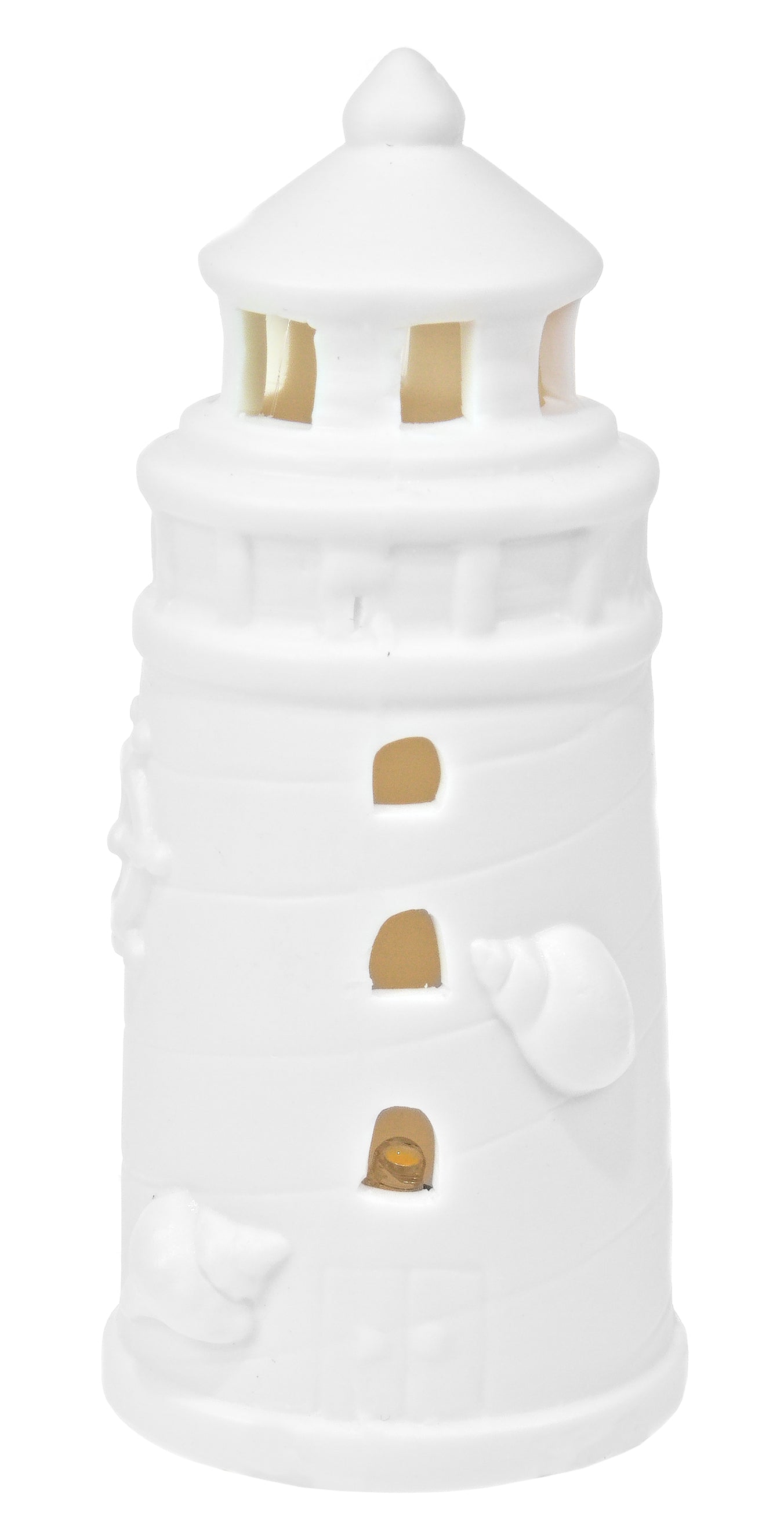 LED Ceramic Lighthouse Light – Coastal White Porcelain Ornament