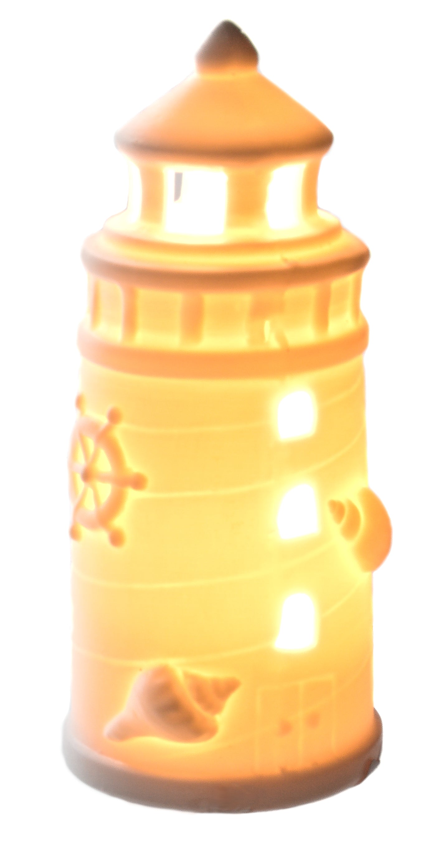 LED Ceramic Lighthouse Light – Coastal White Porcelain Ornament