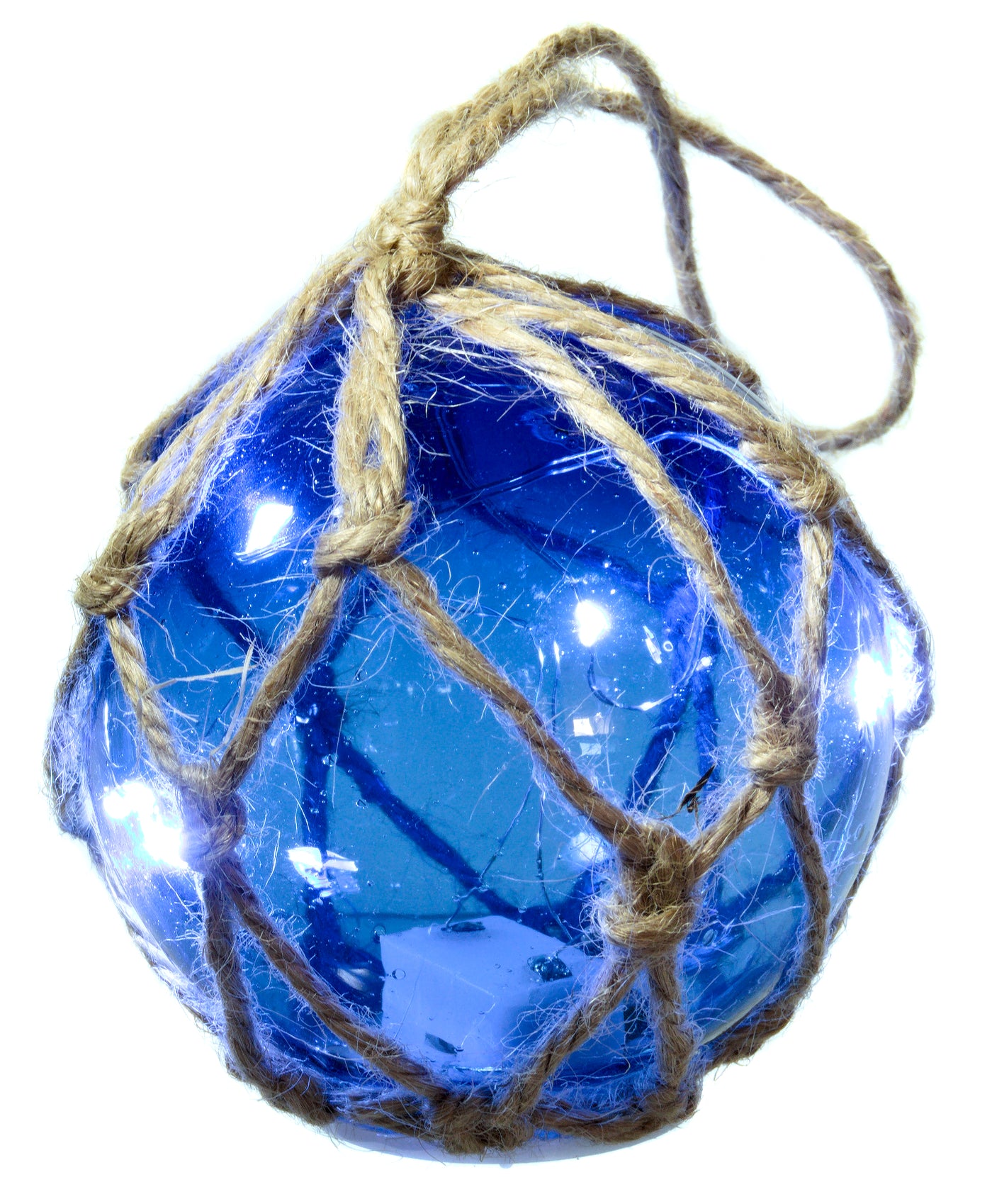 LED Nautical Glass Buoy Ornament with Rope – Coastal Hanging Light