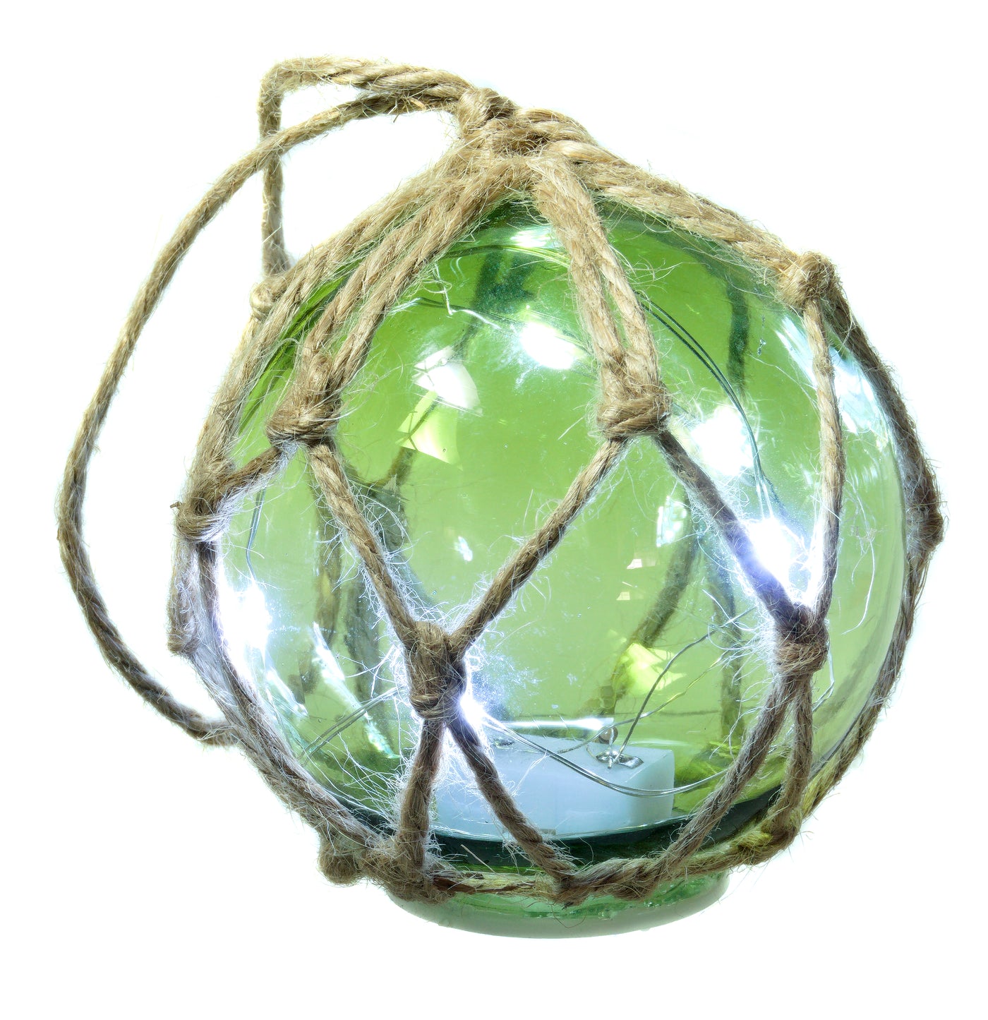 LED Nautical Glass Buoy Ornament with Rope – Coastal Hanging Light