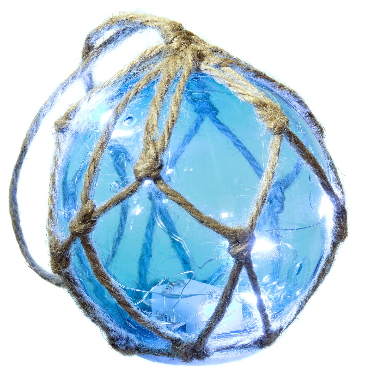 LED Nautical Glass Buoy Ornament with Rope – Coastal Hanging Light