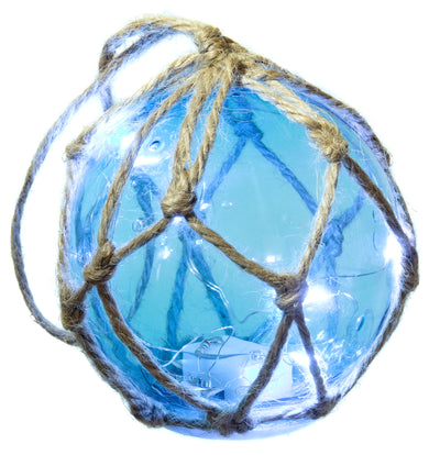 LED Nautical Glass Buoy Ornament with Rope – Coastal Hanging Light