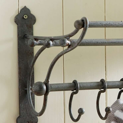 Industrial Style Metal Shelf With Hooks