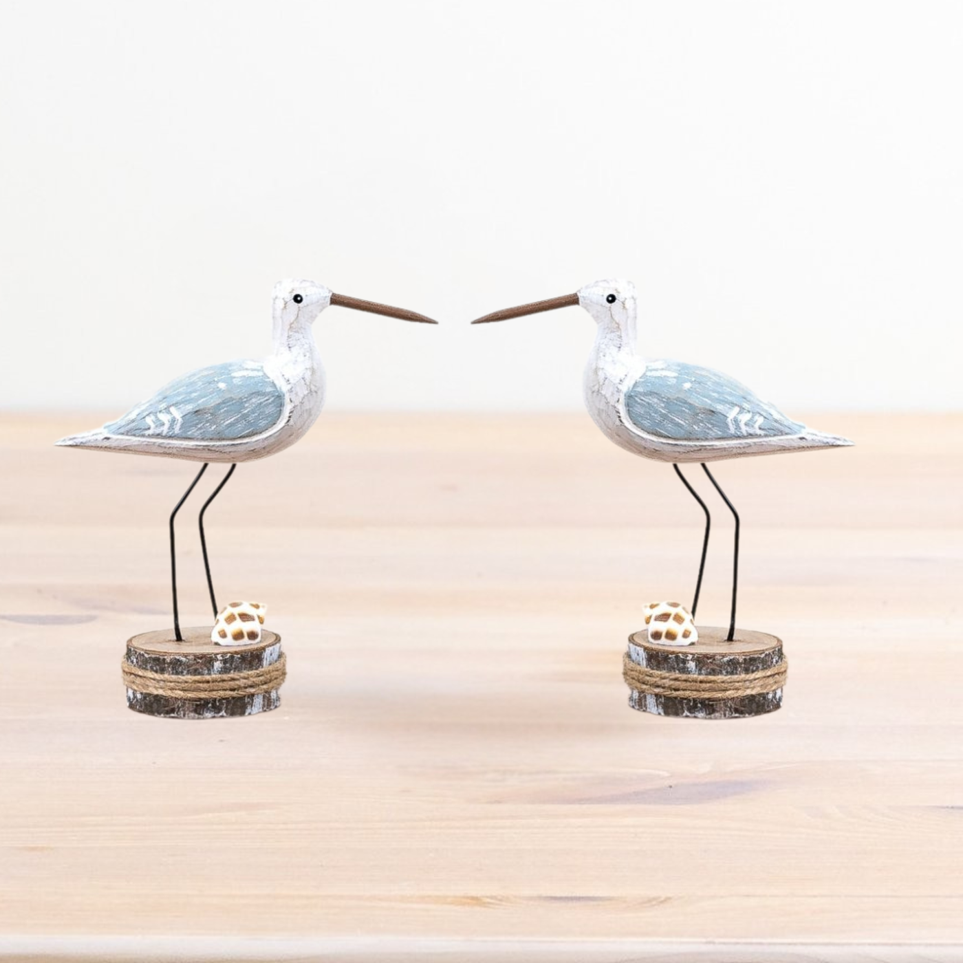 Coastal Wooden Shore Bird Ornaments – Nautical Seaside Decor Pair