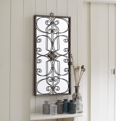 Rustic Wall Mirror With Scroll Metal Work