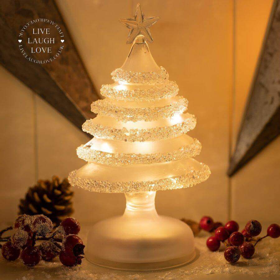 20cm Light Up Glass Christmas Tree Decoration - LIVE LAUGH LOVE LIMITED