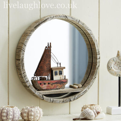 24cm Nautical Wooden Porthole Mirror W/ Sailboat - LIVE LAUGH LOVE LIMITED