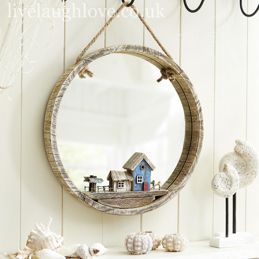 35cm Nautical Wooden Porthole Mirror W/ Quayside Decoration - LIVE LAUGH LOVE LIMITED
