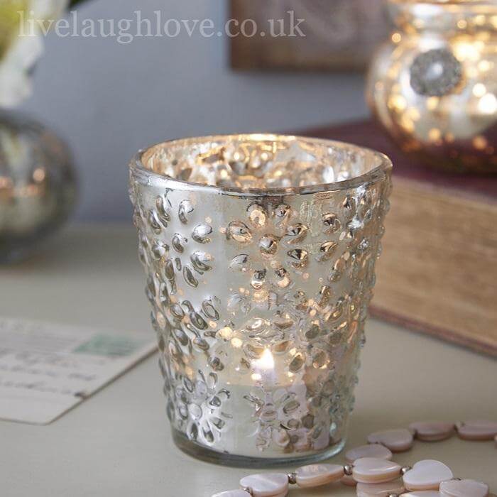 Antique Glass Embossed Daisy Tea Light Holder - LIVE LAUGH LOVE LIMITED