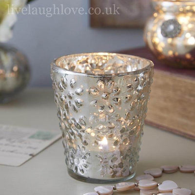 Antique Glass Embossed Daisy Tea Light Holder - LIVE LAUGH LOVE LIMITED