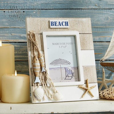 Beach Photo Frame With Nautical Garnish - 3.5" x 5" Photo Size - LIVE LAUGH LOVE LIMITED