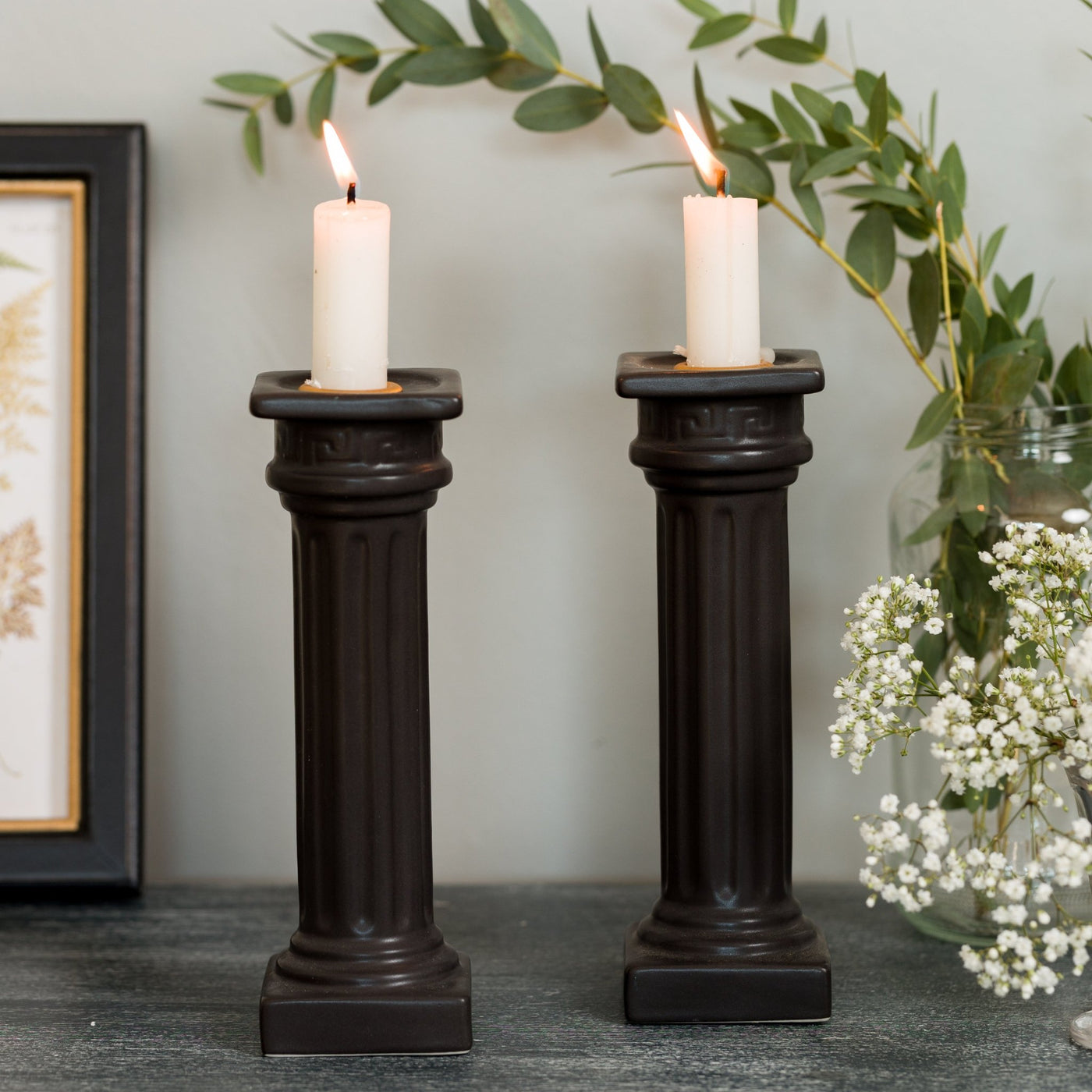 Black Column Candle Holders - Pair - LIVE LAUGH LOVE LIMITED