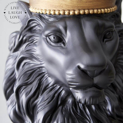Black Lion With Gold Crown Sculpture - LIVE LAUGH LOVE LIMITED