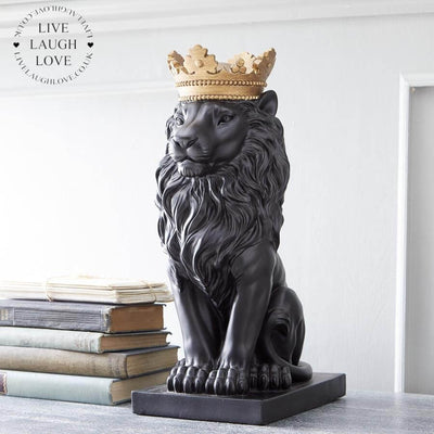 Black Lion With Gold Crown Sculpture - LIVE LAUGH LOVE LIMITED