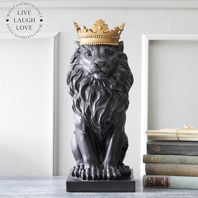 Black Lion With Gold Crown Sculpture - LIVE LAUGH LOVE LIMITED