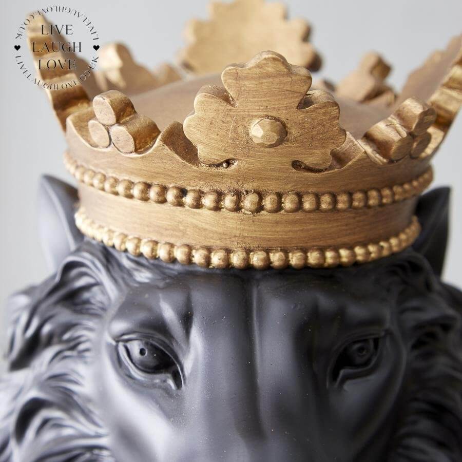 Black Lion With Gold Crown Sculpture - LIVE LAUGH LOVE LIMITED