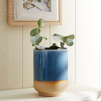 Blue Glazed Ceramic Vase / Planter - LIVE LAUGH LOVE LIMITED