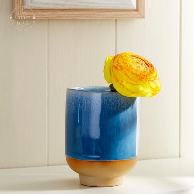 Blue Glazed Ceramic Vase / Planter - LIVE LAUGH LOVE LIMITED