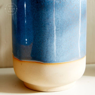 Blue Glazed Ceramic Vase / Planter - LIVE LAUGH LOVE LIMITED