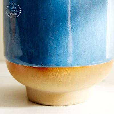 Blue Glazed Ceramic Vase / Planter - LIVE LAUGH LOVE LIMITED