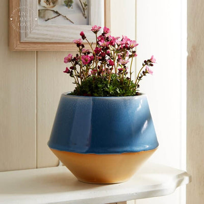 Blue Glazed Ceramic Vase / Planter - LIVE LAUGH LOVE LIMITED