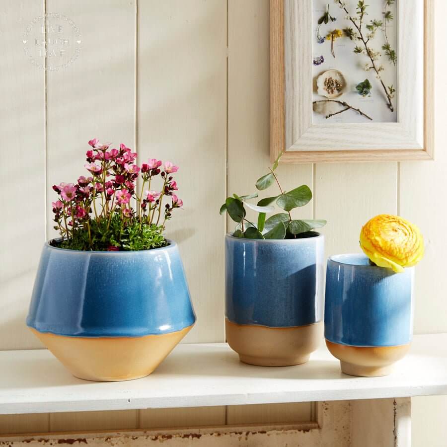 Blue Glazed Ceramic Vase / Planter - LIVE LAUGH LOVE LIMITED
