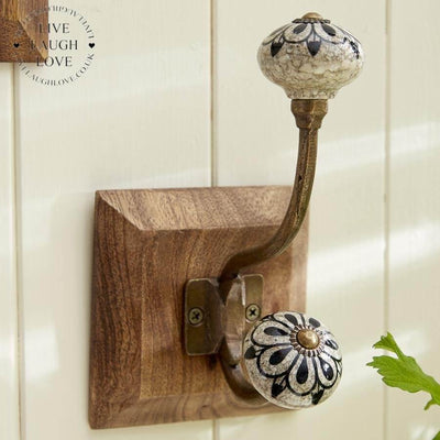 Brass and Ceramic Wall Hooks - LIVE LAUGH LOVE LIMITED