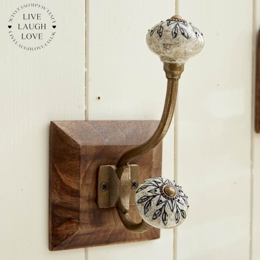 Brass and Ceramic Wall Hooks - LIVE LAUGH LOVE LIMITED