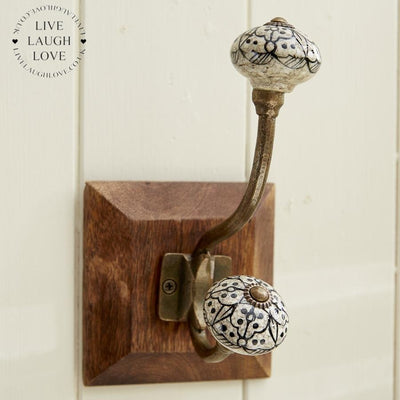 Brass and Ceramic Wall Hooks - LIVE LAUGH LOVE LIMITED