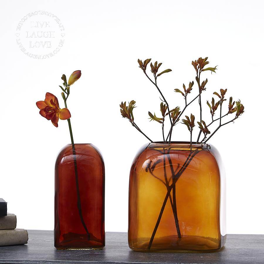 Burnt Amber Square Glass Bubble Vases - LIVE LAUGH LOVE LIMITED