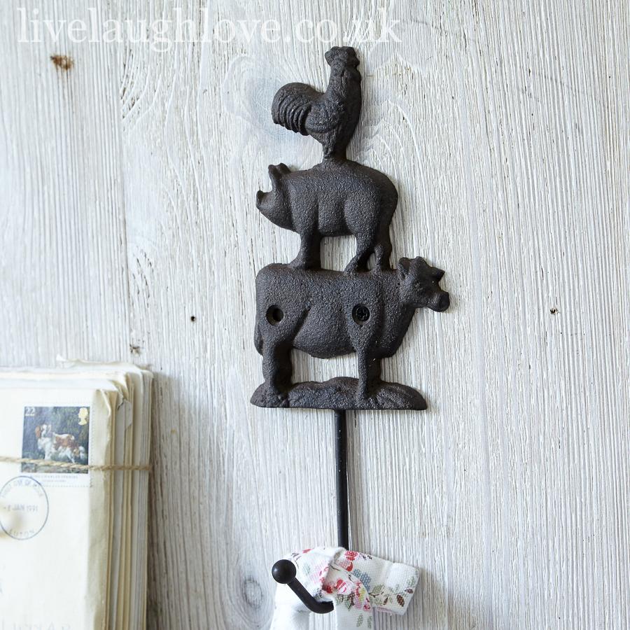 Cast Iron Farm Animal Stack Single Hook - LIVE LAUGH LOVE LIMITED
