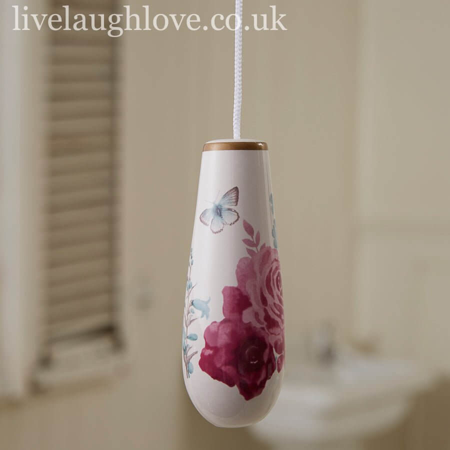 Ceramic Light Pull with Rose and Buttefly Detail ***Seconds*** - LIVE LAUGH LOVE LIMITED
